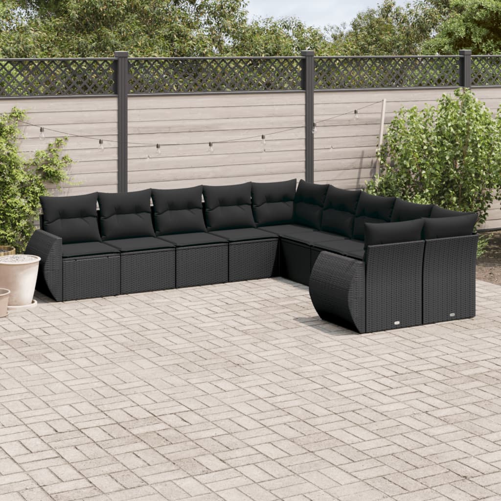 Set De Sofás De Jardín 11 Pzas Y Cojines Ratán Sintético Gris