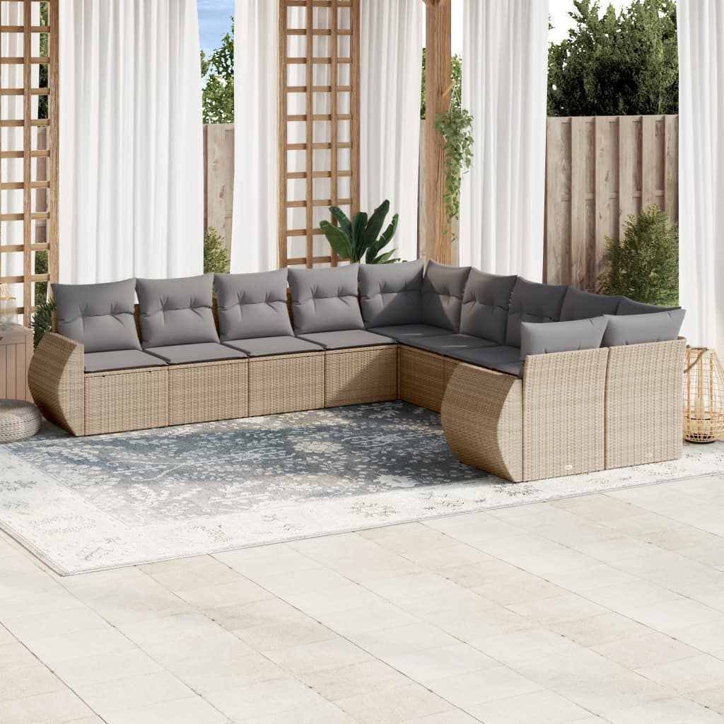 Set De Sofás De Jardín 11 Pzas Y Cojines Ratán Sintético Gris