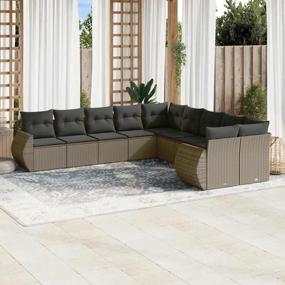 Set De Sofás De Jardín 11 Pzas Y Cojines Ratán Sintético Gris