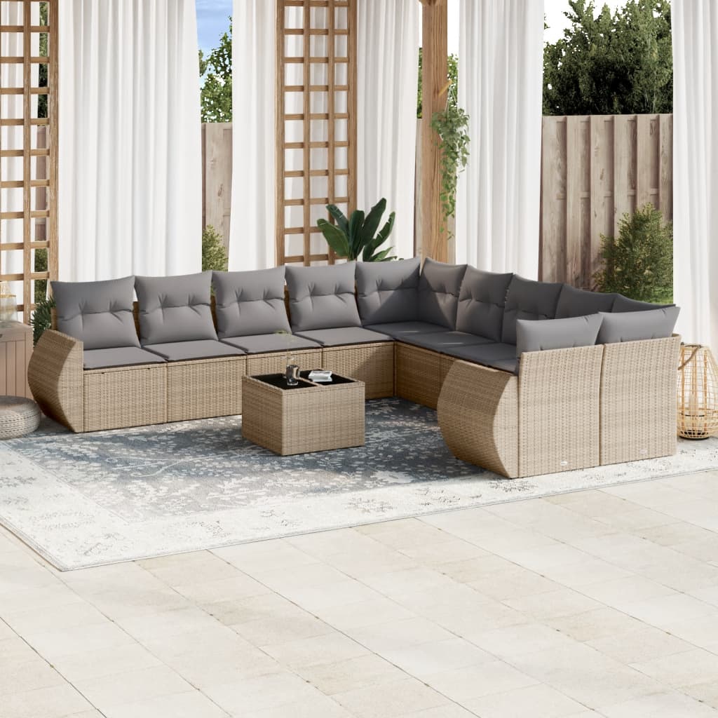 Set De Sofás De Jardín 11 Pzas Y Cojines Ratán Sintético Gris