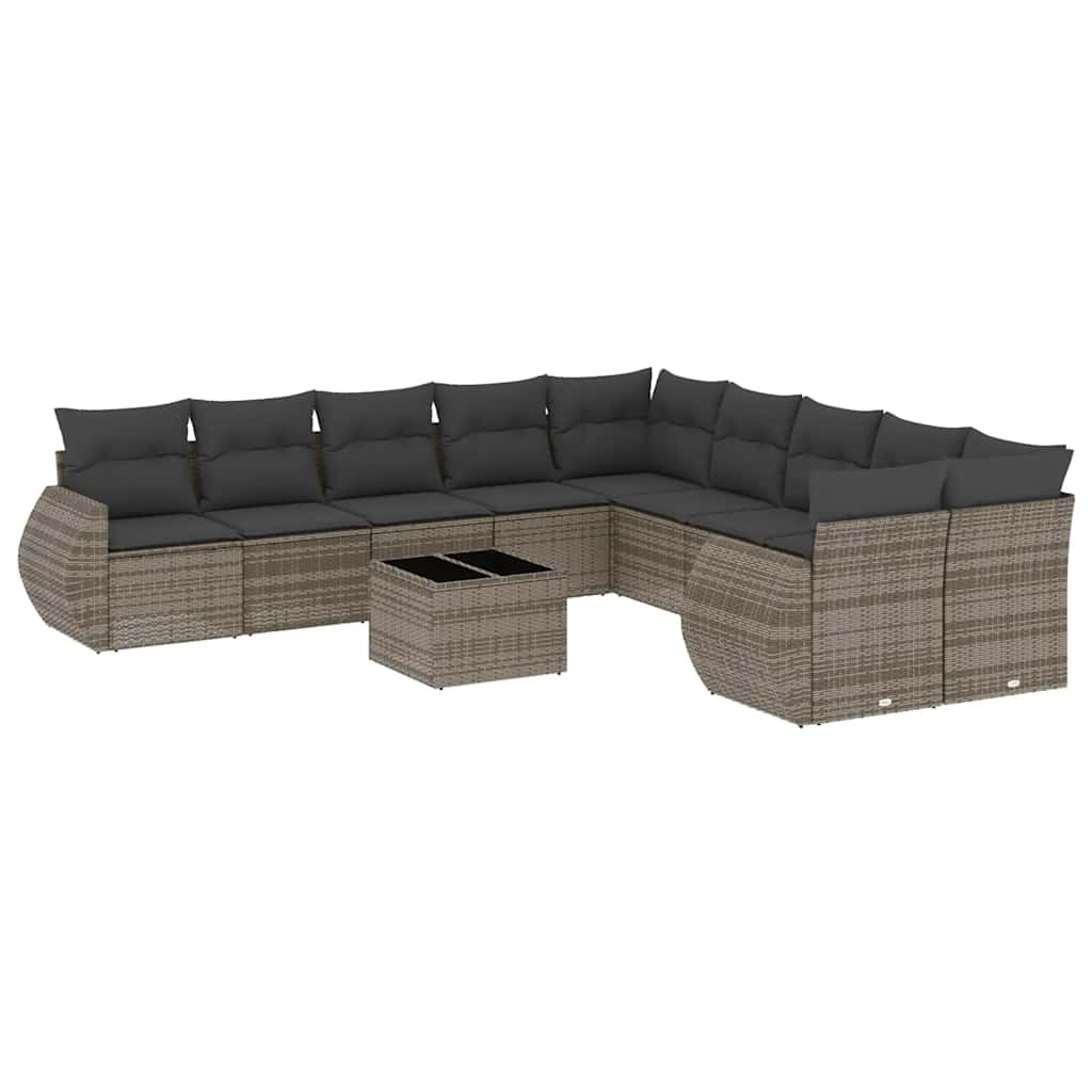 Set De Sofás De Jardín 11 Pzas Y Cojines Ratán Sintético Gris