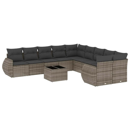 Set De Sofás De Jardín 11 Pzas Y Cojines Ratán Sintético Gris