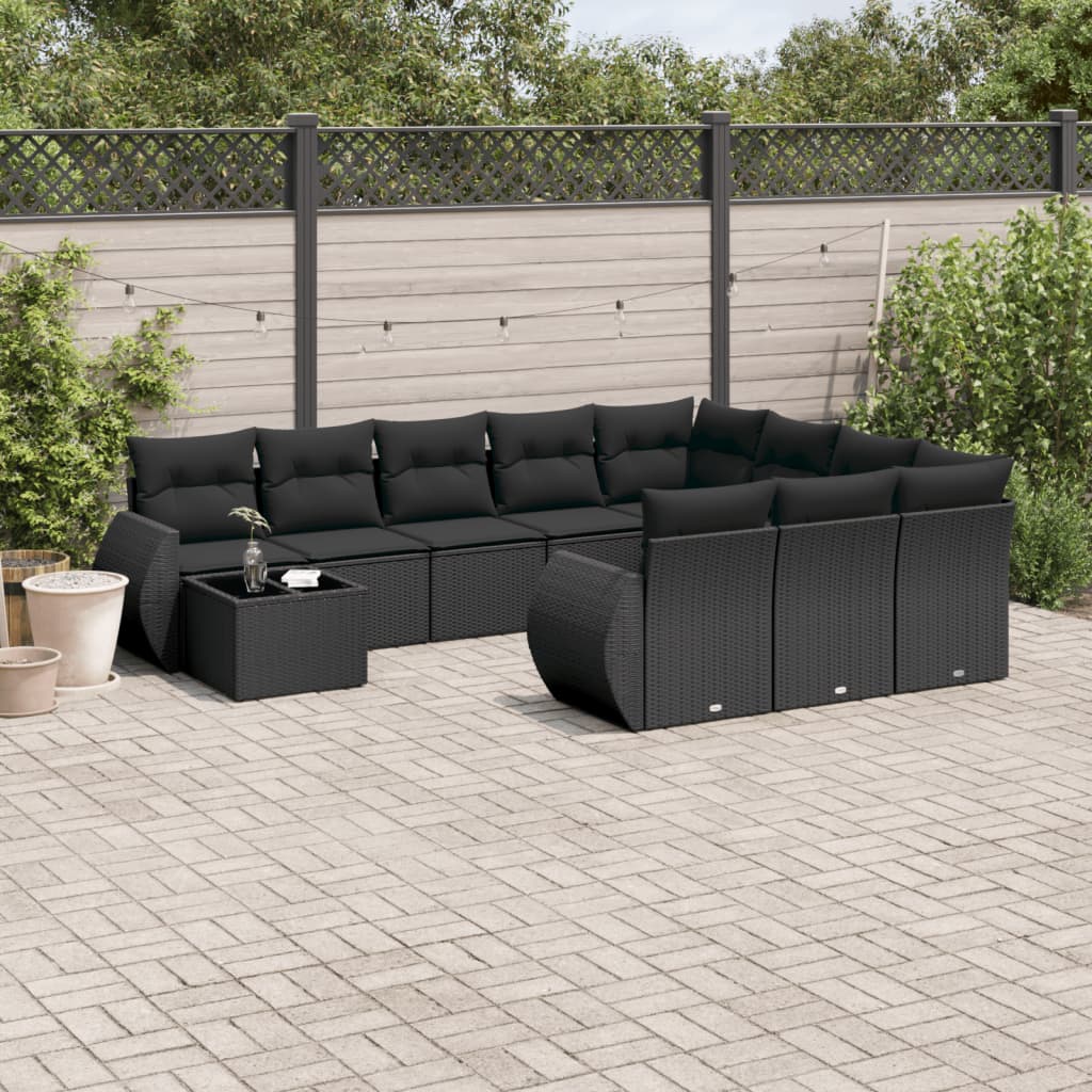Set De Sofás De Jardín 11 Pzas Y Cojines Ratán Sintético Gris