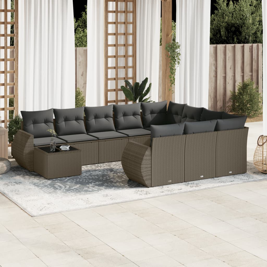 Set De Sofás De Jardín 11 Pzas Y Cojines Ratán Sintético Gris