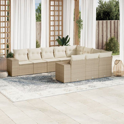 Set De Sofás De Jardín 10 Pzas Y Cojines Ratán Sintético Marrón