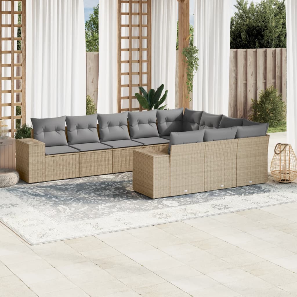 Set De Sofás De Jardín 10 Pzas Y Cojines Ratán Sintético Marrón