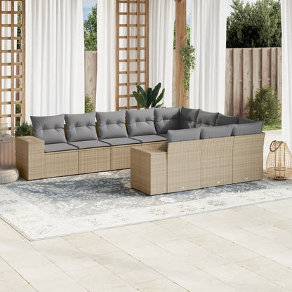 Set De Sofás De Jardín 10 Pzas Y Cojines Ratán Sintético Marrón