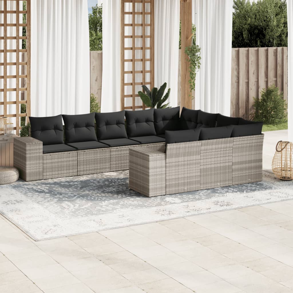 Set De Sofás De Jardín 10 Pzas Y Cojines Ratán Sintético Marrón