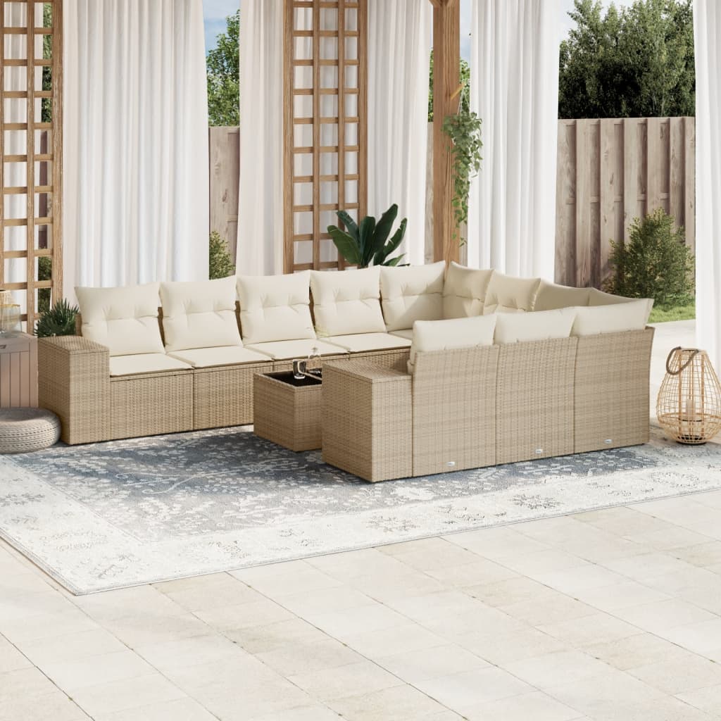 Set De Sofás De Jardín 10 Pzas Y Cojines Ratán Sintético Marrón