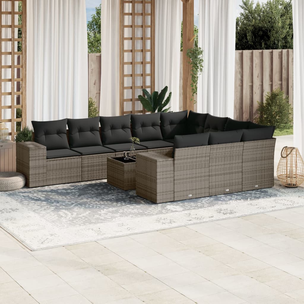 Set De Sofás De Jardín 10 Pzas Y Cojines Ratán Sintético Marrón