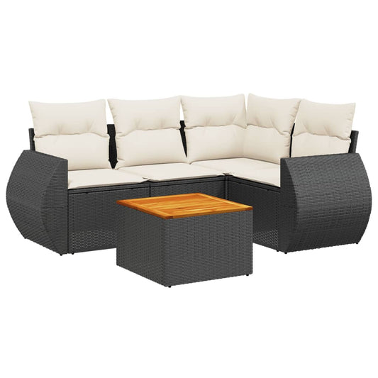 Set De Muebles De Jardín 5 Pzas Y Cojines Ratán Sintético Negro