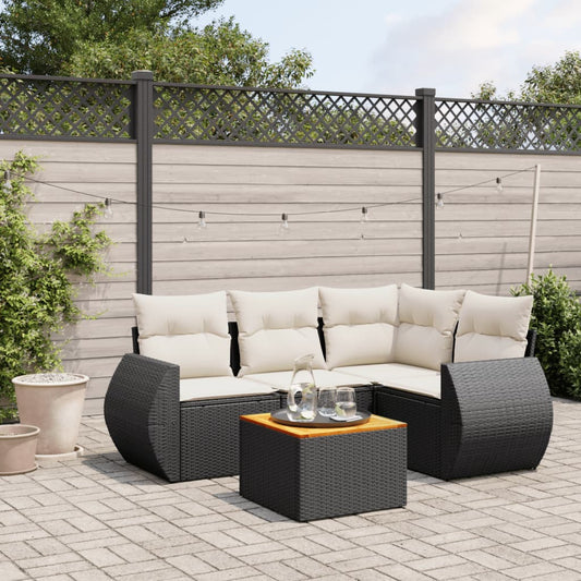 Set De Muebles De Jardín 5 Pzas Y Cojines Ratán Sintético Negro