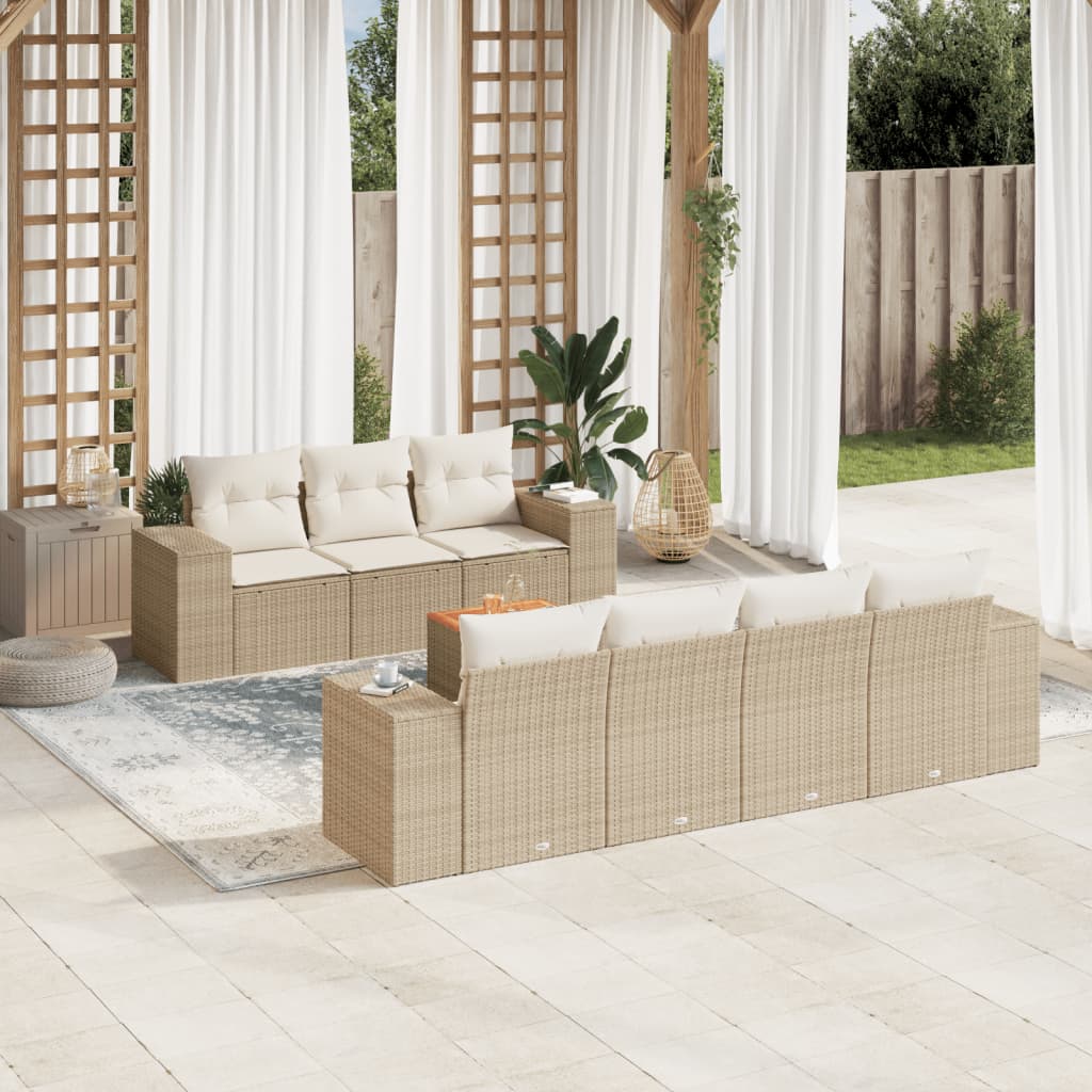 Juego De Sofás De Jardín Con Cojines Beige 8 Pzas Ratán Pe
