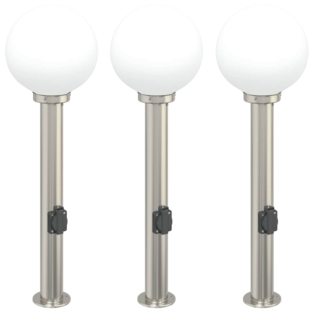 Balizas De Luz Con Toma De Corriente, 3 Unidades, 80 Cm, Acero Inoxidable, Ip44