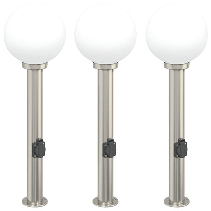 Balizas De Luz Con Toma De Corriente, 3 Unidades, 80 Cm, Acero Inoxidable, Ip44