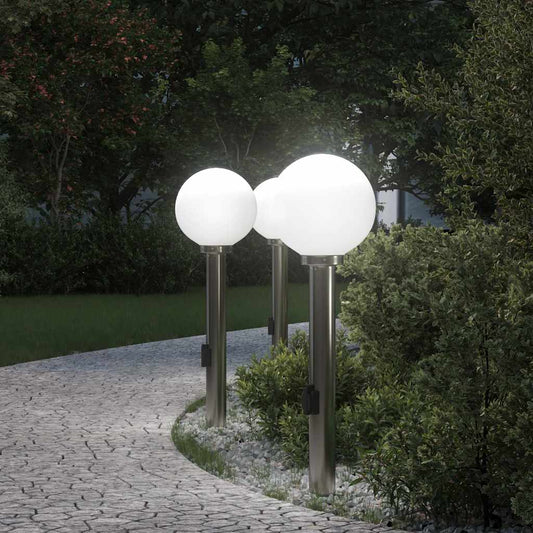 Balizas De Luz Con Toma De Corriente, 3 Unidades, 80 Cm, Acero Inoxidable, Ip44