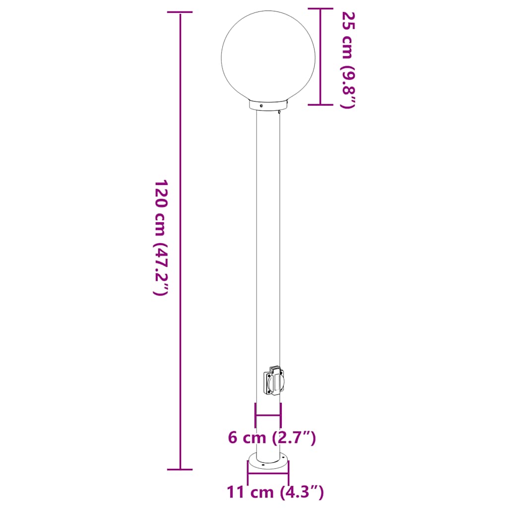 Baliza De Luz Con Toma De Corriente, 120 Cm, Acero Inoxidable, Ip44