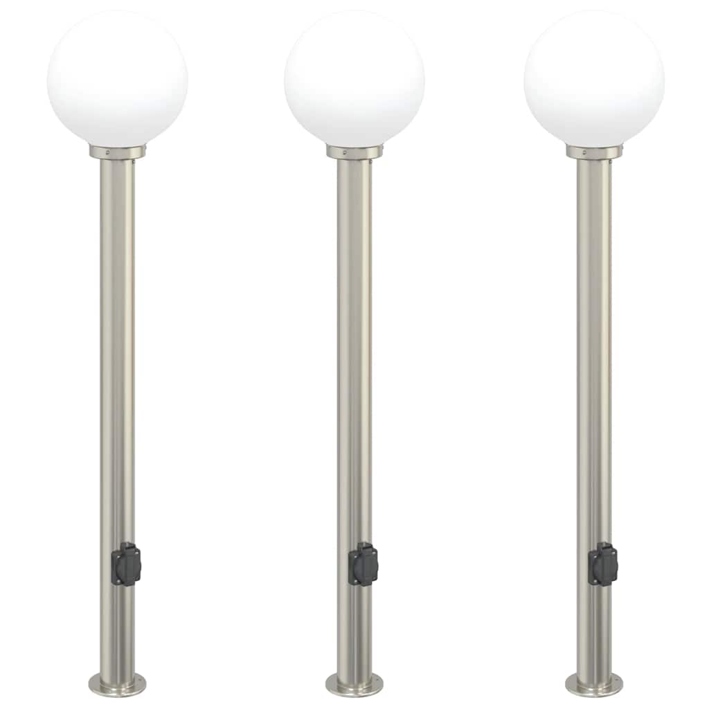 Balizas De Luz Con Toma De Corriente, 3 Unidades, 120 Cm, Acero Inoxidable, Ip44