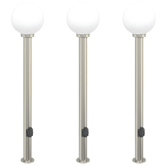 Balizas De Luz Con Toma De Corriente, 3 Unidades, 120 Cm, Acero Inoxidable, Ip44