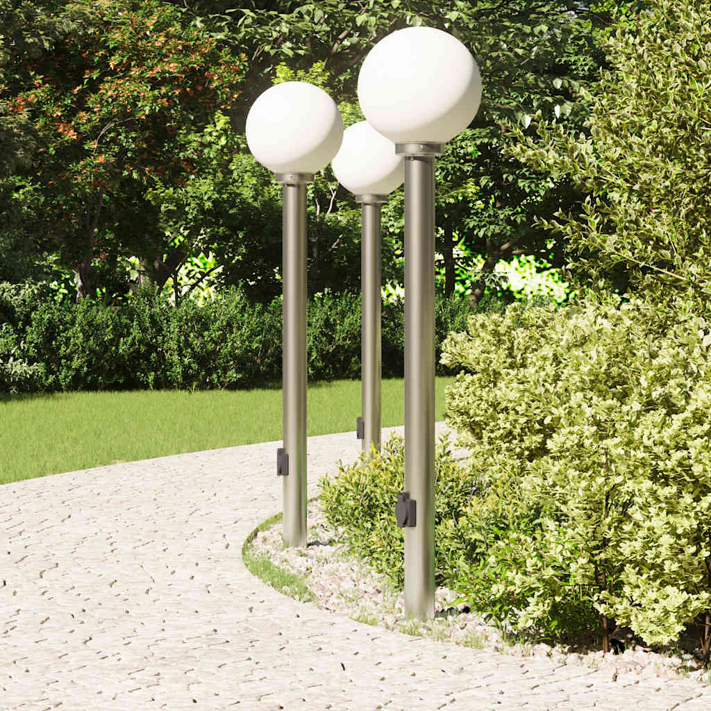 Balizas De Luz Con Toma De Corriente, 3 Unidades, 120 Cm, Acero Inoxidable, Ip44