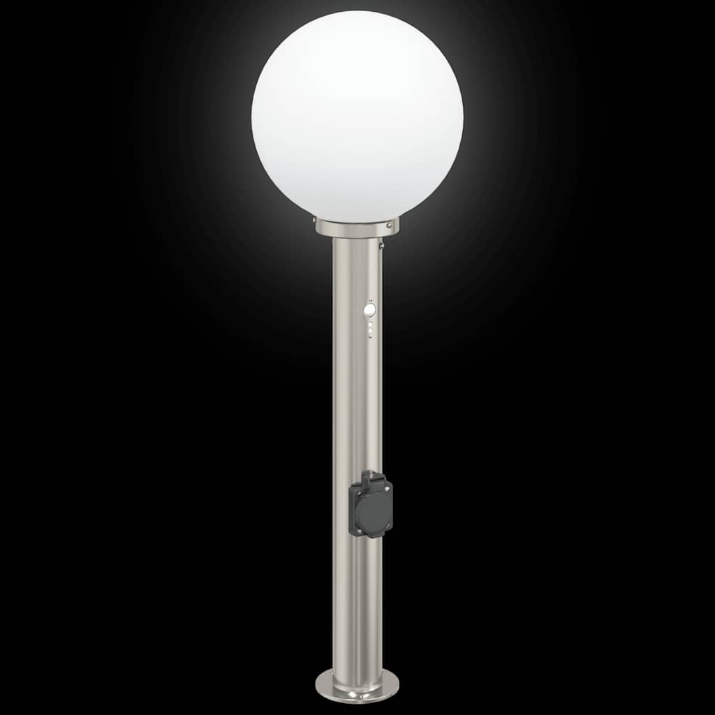 Baliza Luminosa Con Sensor Y Toma De Corriente, 80 Cm, Acero Inoxidable, Ip44