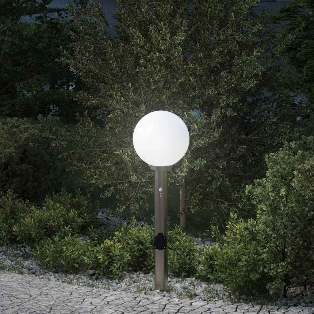 Baliza Luminosa Con Sensor Y Toma De Corriente, 80 Cm, Acero Inoxidable, Ip44