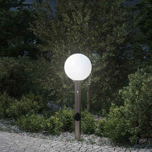 Baliza Luminosa Con Sensor Y Toma De Corriente, 80 Cm, Acero Inoxidable, Ip44