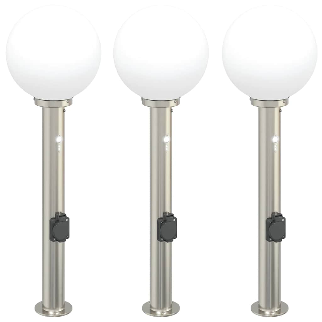 Balizas De Luz Con Sensor Y Tomacorriente, 3 Unidades, 80 Cm, Acero Inoxidable, Ip44