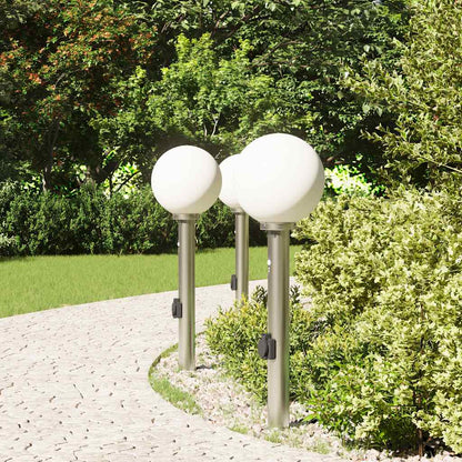 Balizas De Luz Con Sensor Y Tomacorriente, 3 Unidades, 80 Cm, Acero Inoxidable, Ip44