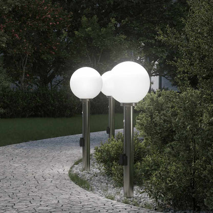 Balizas De Luz Con Sensor Y Tomacorriente, 3 Unidades, 80 Cm, Acero Inoxidable, Ip44