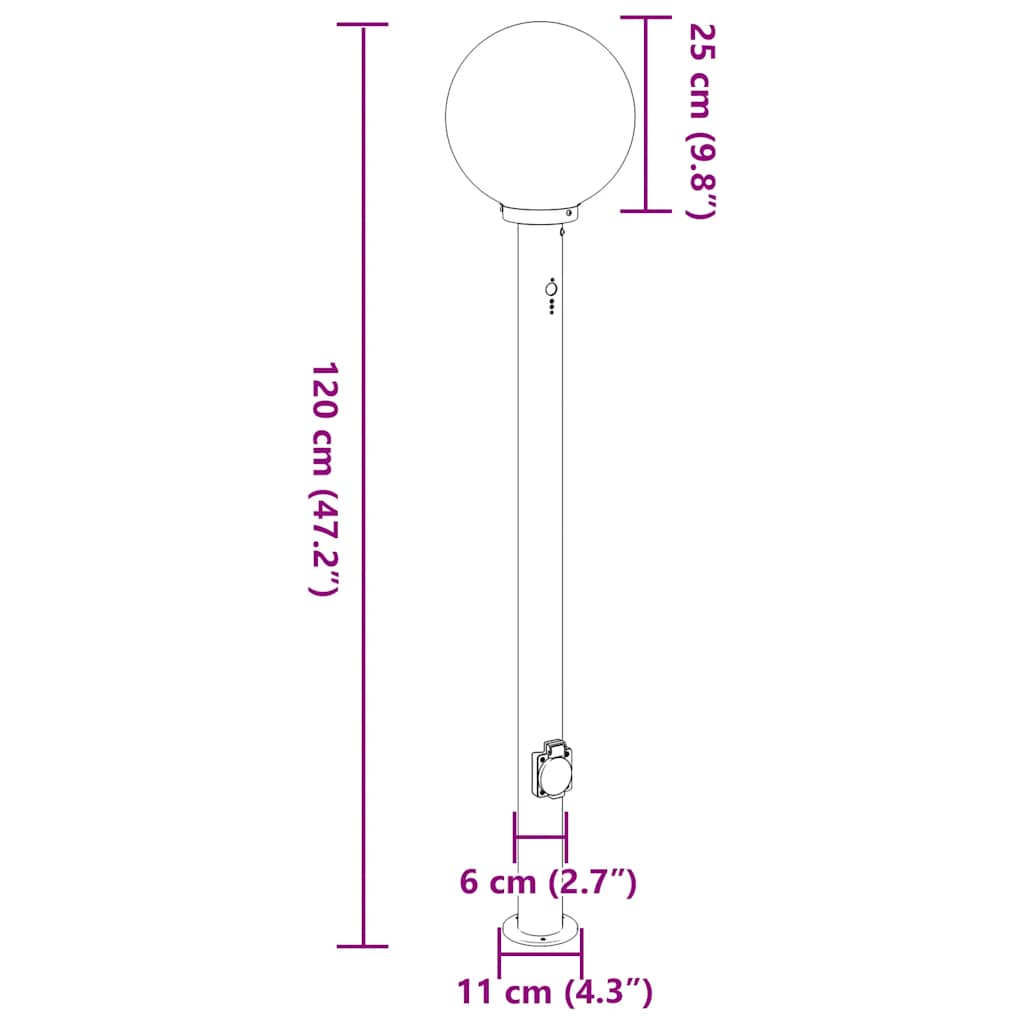 Baliza Luminosa Con Sensor Y Toma De Corriente, 120 Cm, Acero Inoxidable, Ip44