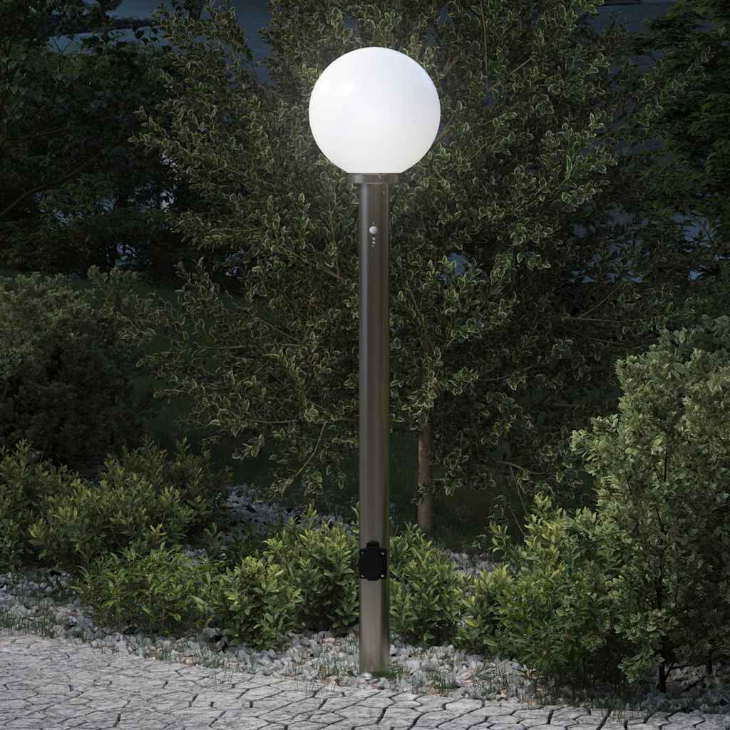 Baliza Luminosa Con Sensor Y Toma De Corriente, 120 Cm, Acero Inoxidable, Ip44
