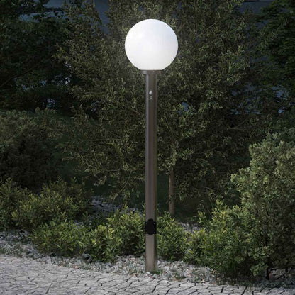 Baliza Luminosa Con Sensor Y Toma De Corriente, 120 Cm, Acero Inoxidable, Ip44