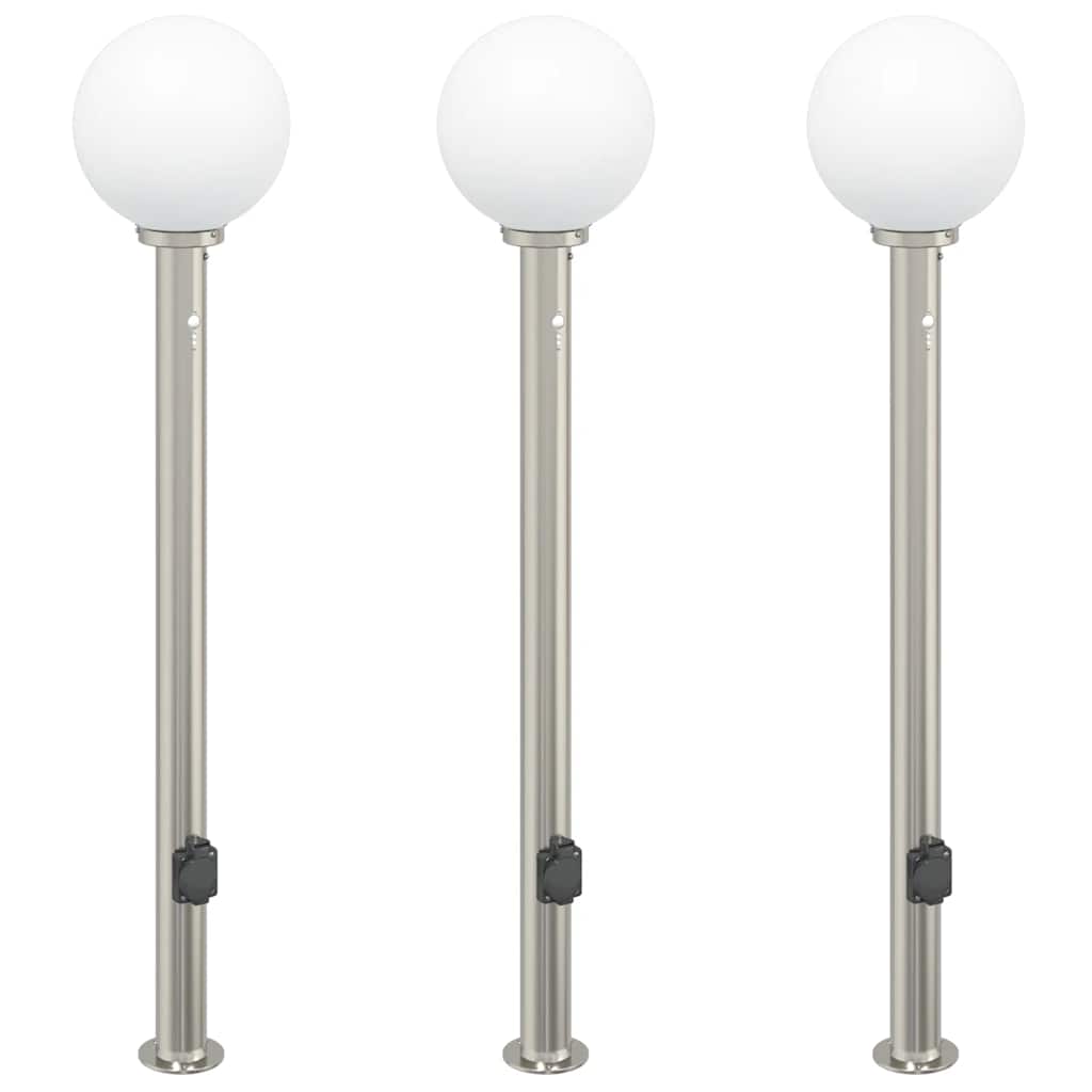 Balizas De Luz Con Sensor Y Tomacorriente, 3 Unidades, 120 Cm, Acero Inoxidable, Ip44