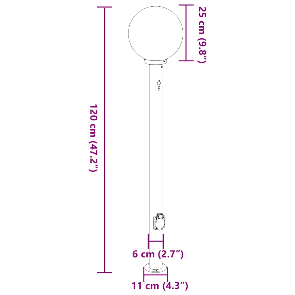 Balizas De Luz Con Sensor Y Tomacorriente, 3 Unidades, 120 Cm, Acero Inoxidable, Ip44