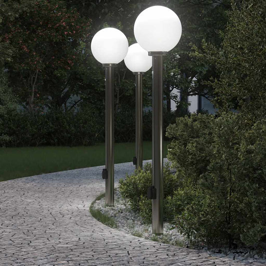 Balizas De Luz Con Sensor Y Tomacorriente, 3 Unidades, 120 Cm, Acero Inoxidable, Ip44