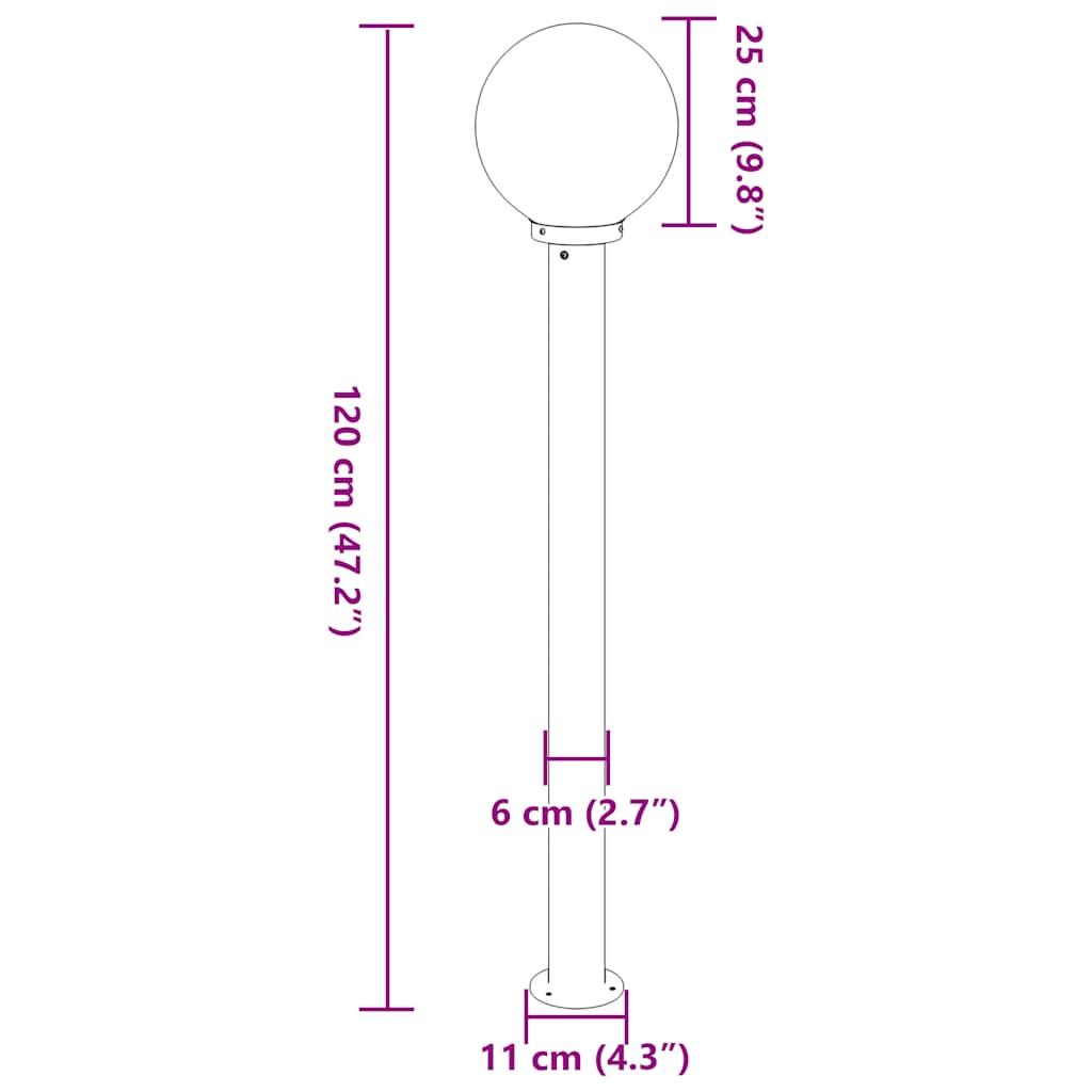 Baliza De Luz De 120 Cm, Color Negro, Ip44