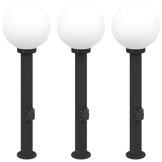 Balizas De Luz Con Toma De Corriente, 3 Unidades, 80 Cm, Color Negro, Ip44