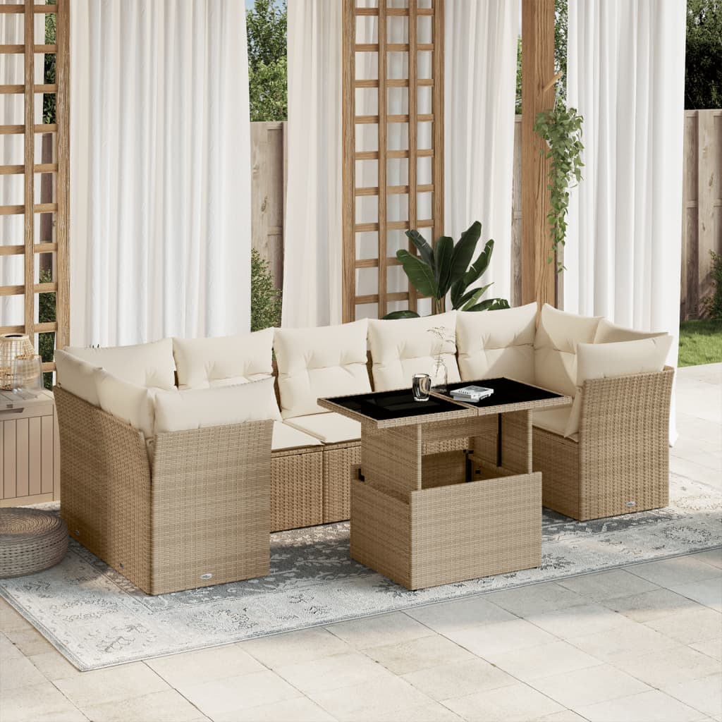 Set Sofás De Jardín 8 Piezas Y Cojines Ratán Sintético Marrón