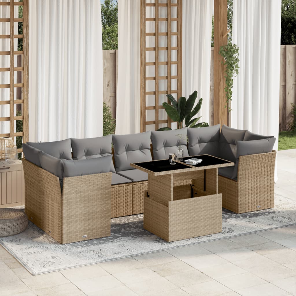 Set Sofás De Jardín 8 Piezas Y Cojines Ratán Sintético Marrón