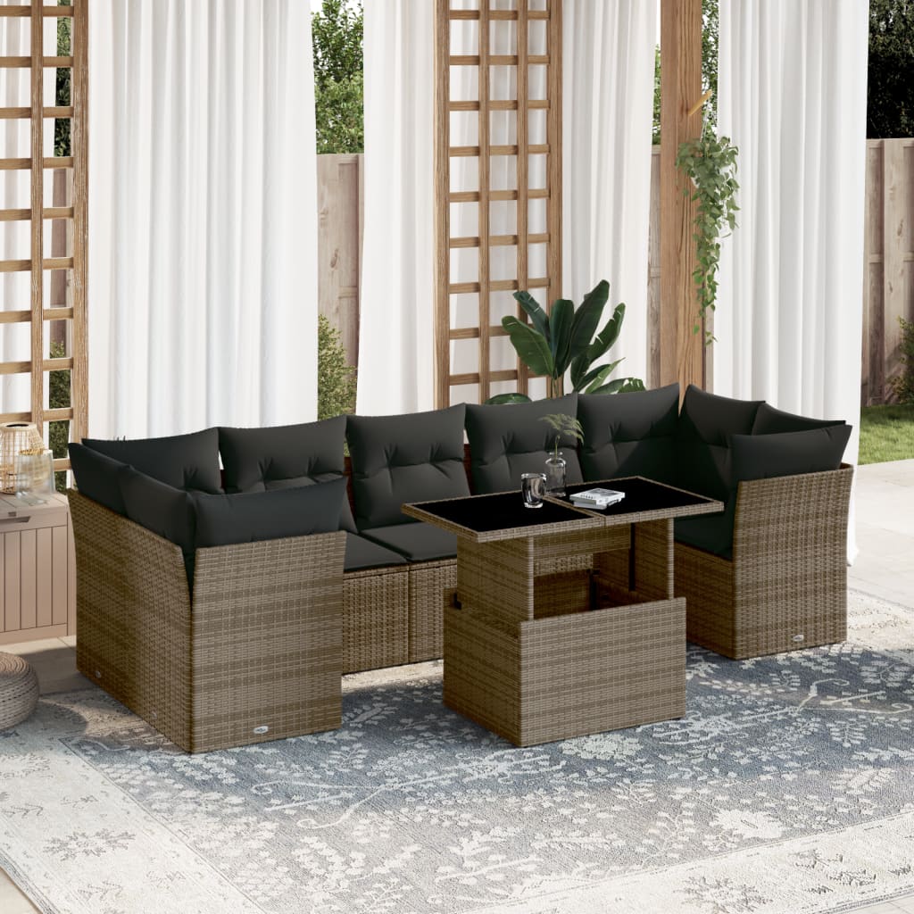 Set Sofás De Jardín 8 Piezas Y Cojines Ratán Sintético Marrón