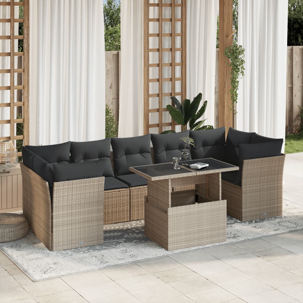 Set Sofás De Jardín 8 Piezas Y Cojines Ratán Sintético Marrón