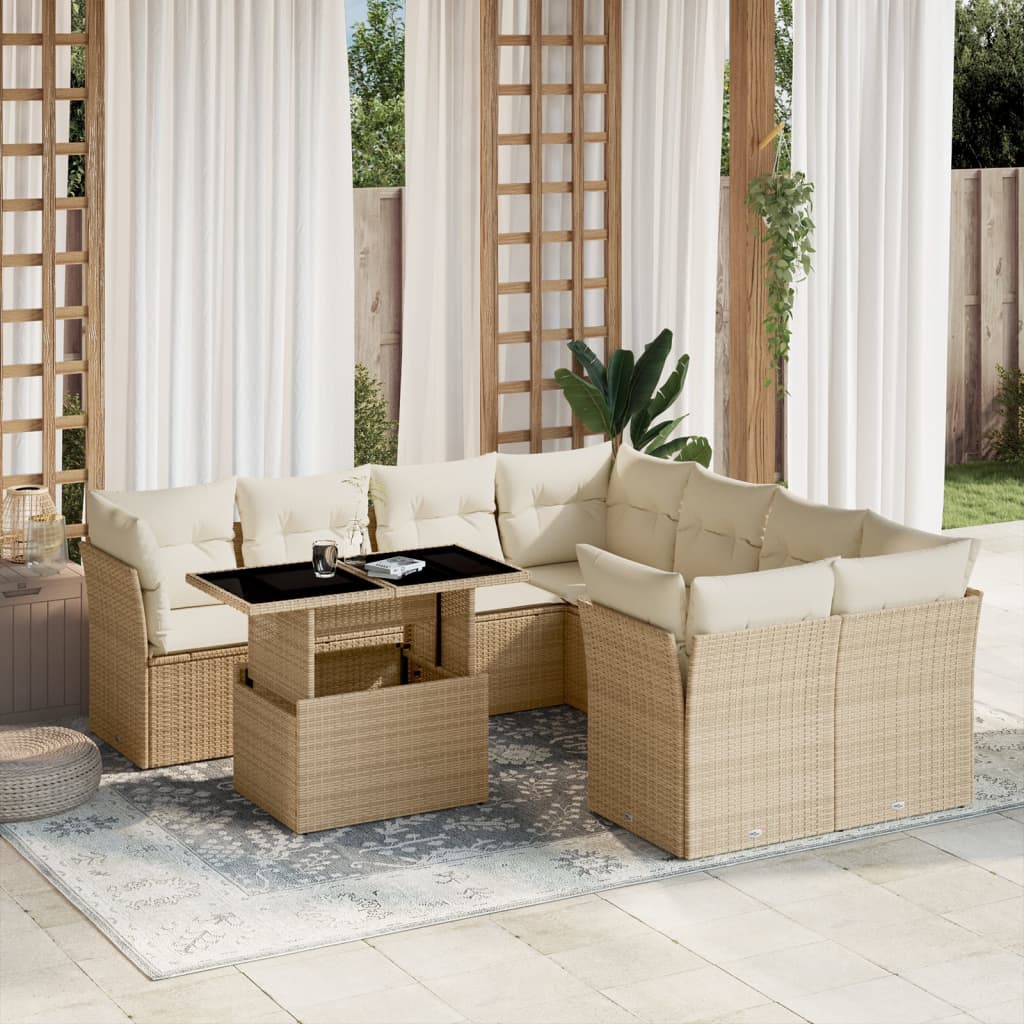 Set De Sofás De Jardín Con Cojines 9 Pzas Ratán Sintético