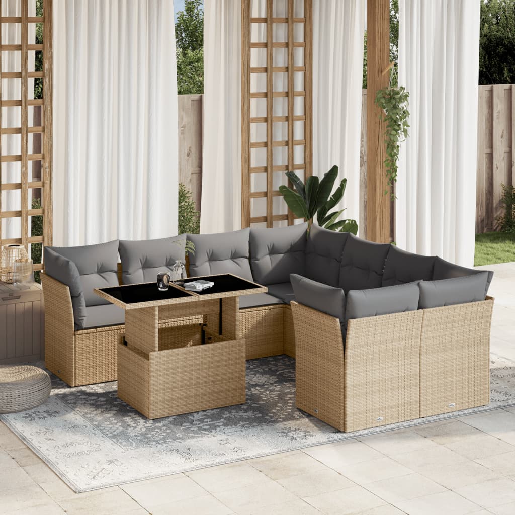 Set De Sofás De Jardín Con Cojines 9 Pzas Ratán Sintético
