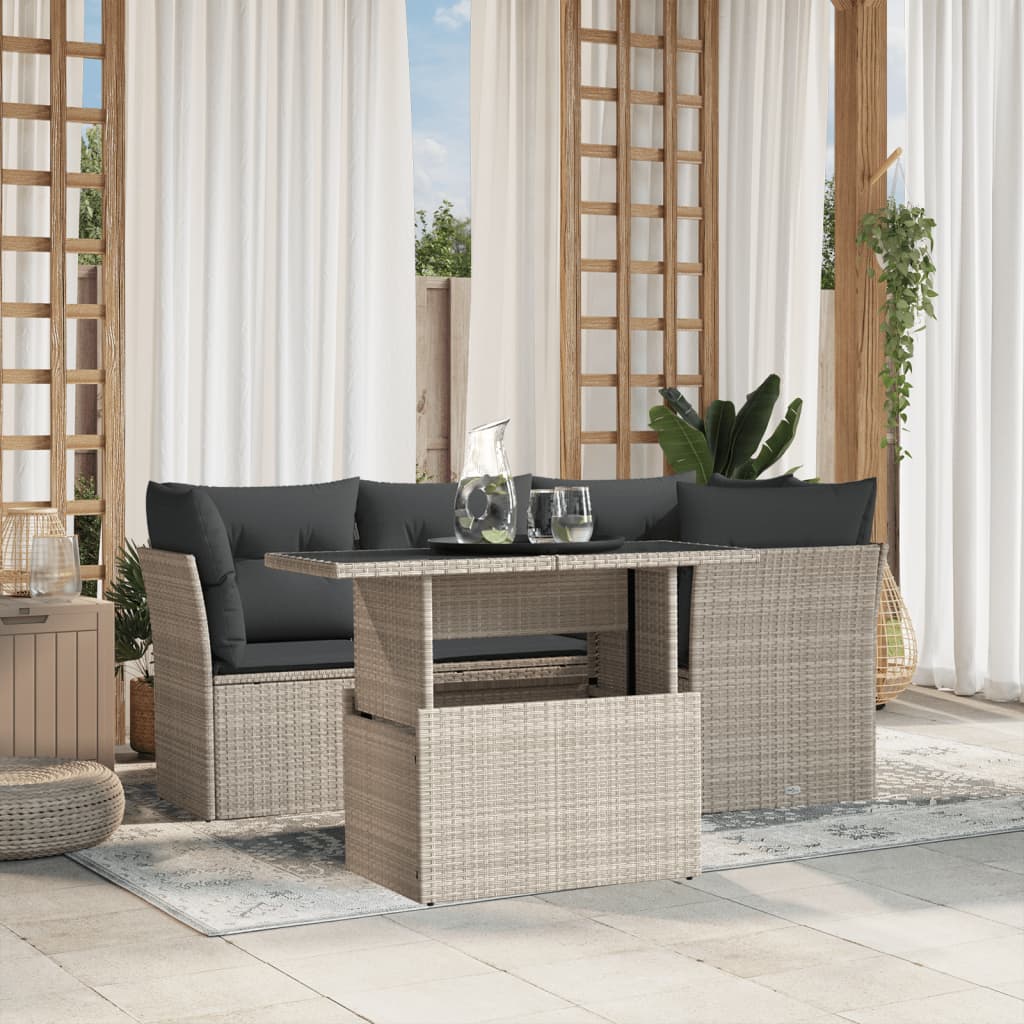 Set De Sofás Jardín Y Cojines 5 Pzas Ratán Sintético