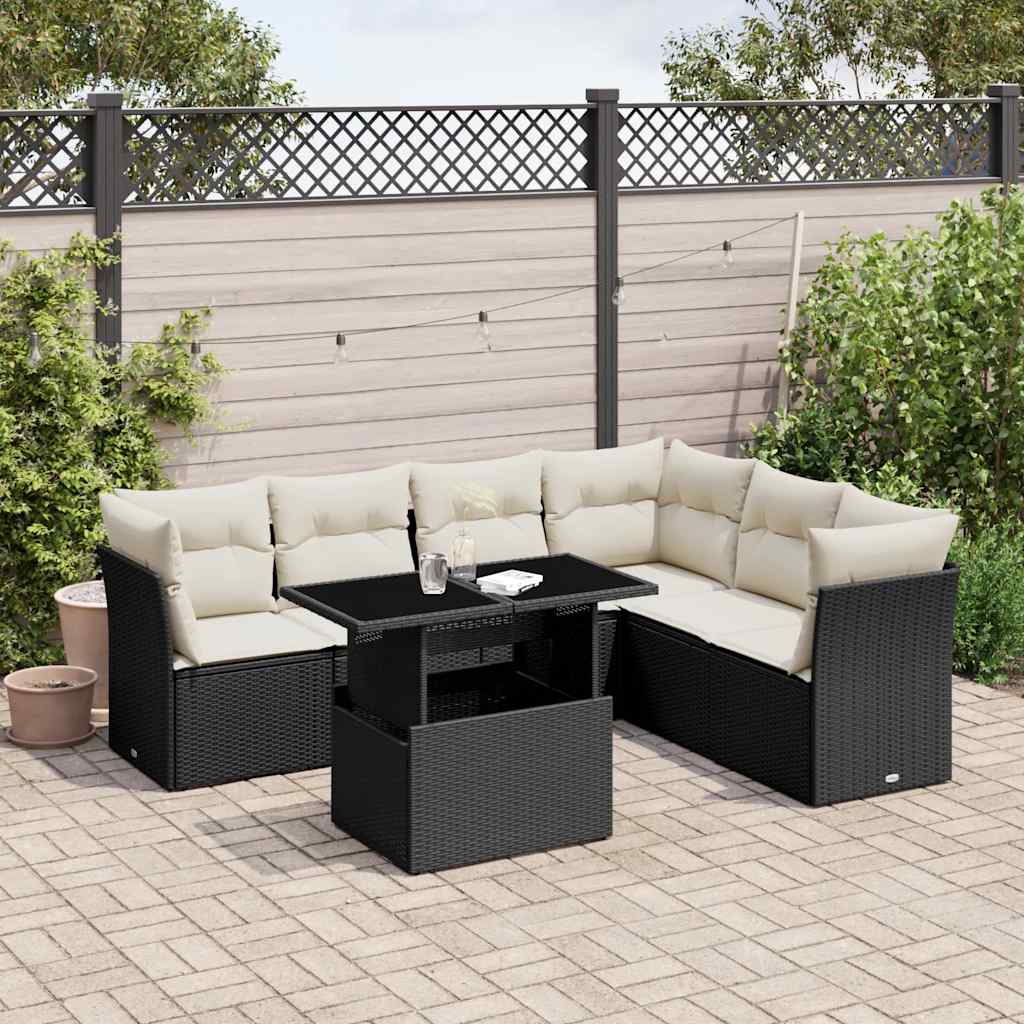 Set De Sofás De Jardín 7 Pzas Con Cojines Ratán Sintético