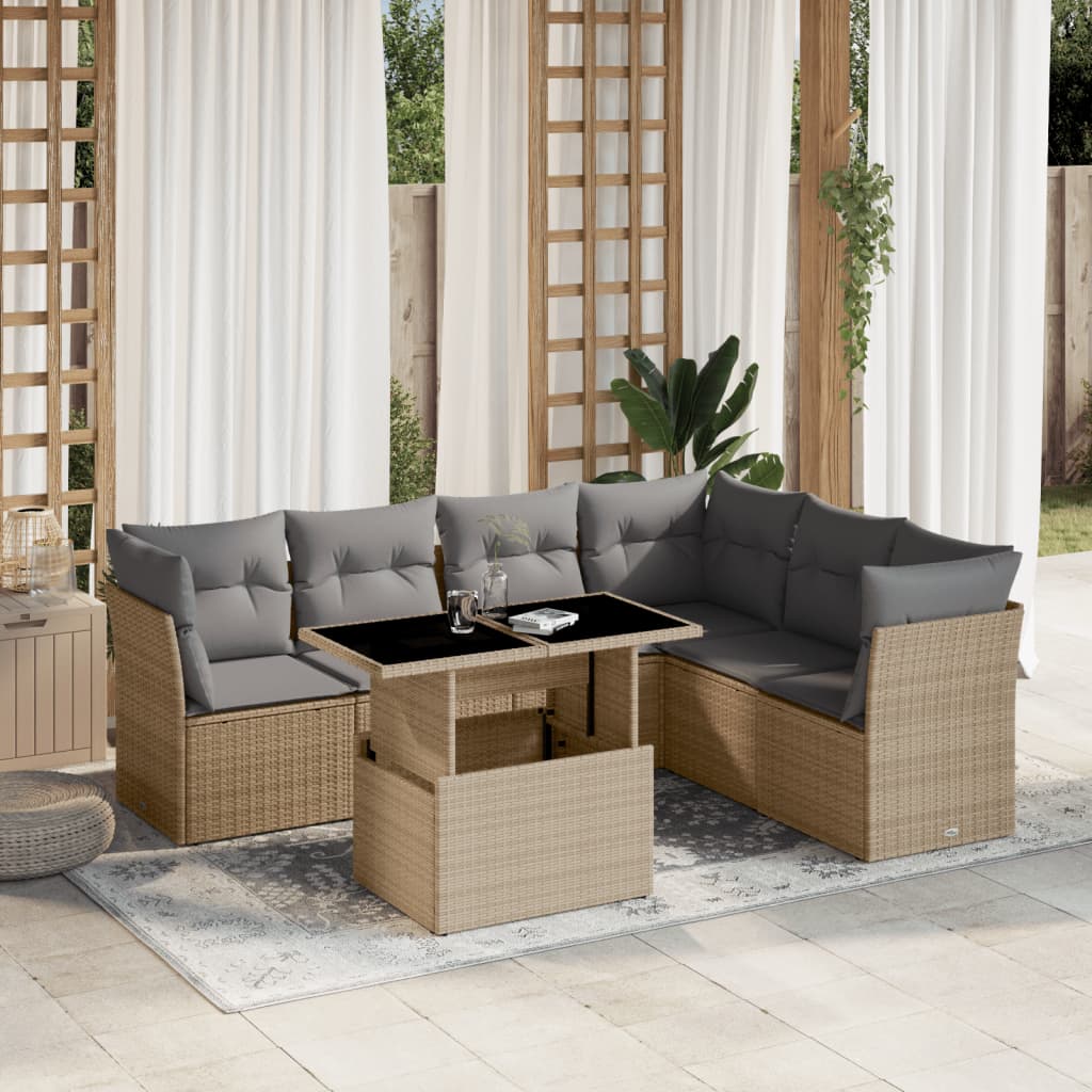 Set De Sofás De Jardín 7 Pzas Con Cojines Ratán Sintético