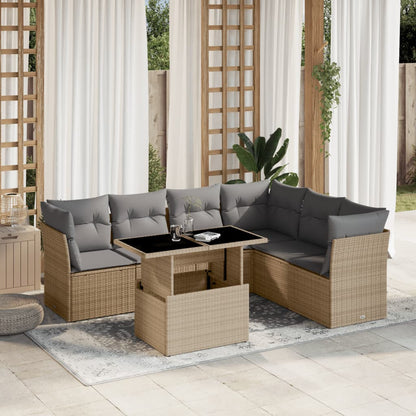 Set De Sofás De Jardín 7 Pzas Con Cojines Ratán Sintético