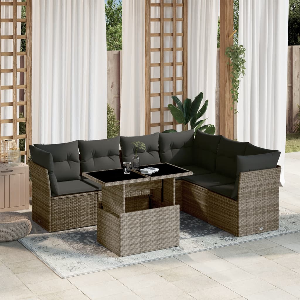 Set De Sofás De Jardín 7 Pzas Con Cojines Ratán Sintético