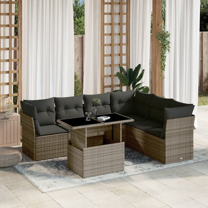 Set De Sofás De Jardín 7 Pzas Con Cojines Ratán Sintético